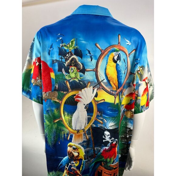 Hawaiian Parrot Print Mens Shirt XL By Hawalili Polyester - Picture 2 of 16